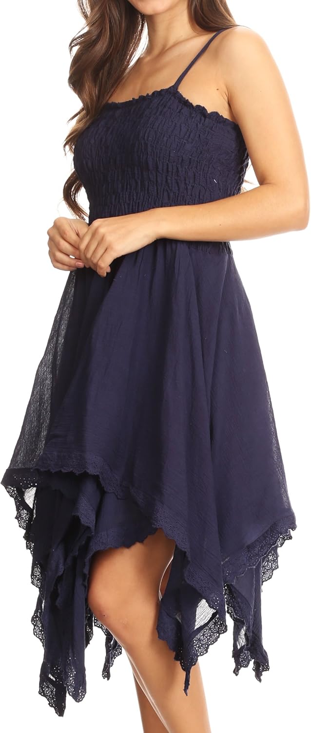 Sakkas Zendaya Stonewashed Rayon Embroiderot Floral Vine Ärmelless V-Neck Kleid XL-XXL Grosse Grösse