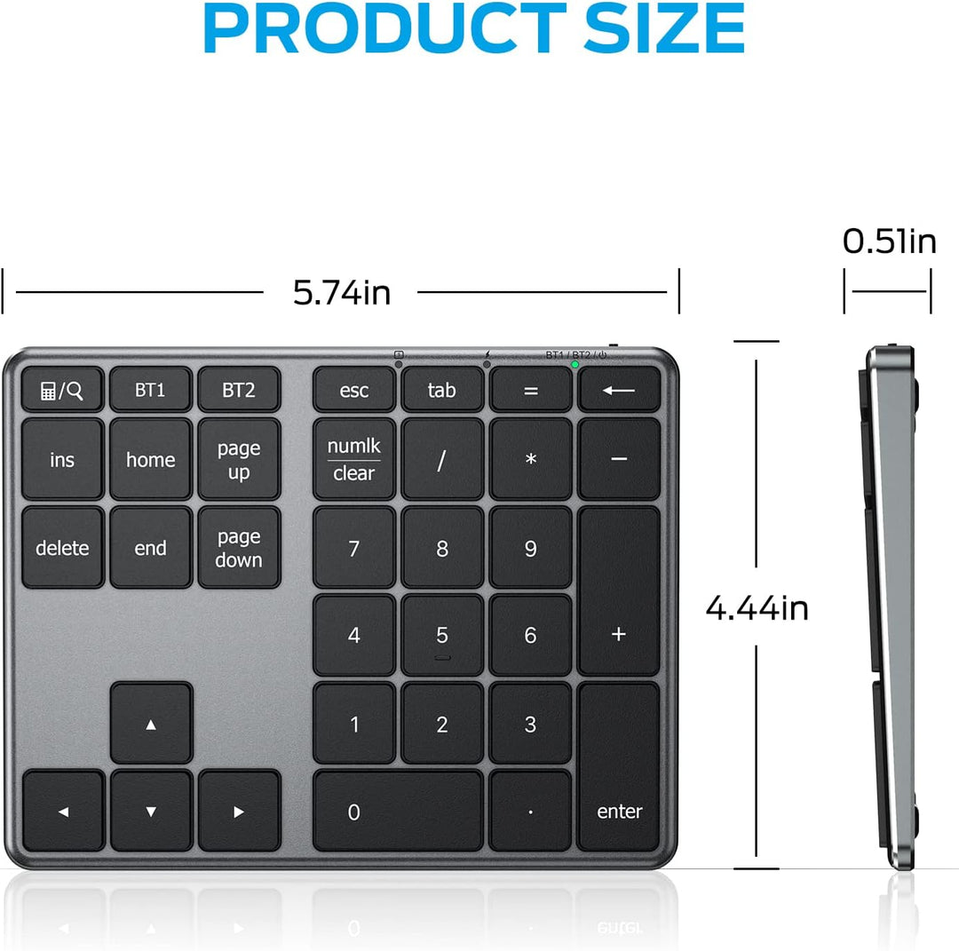 iClever Nummernblock, kabelloser Aluminium-Nummernblock für mehrere Geräte, USB-C wiederaufladbar, e