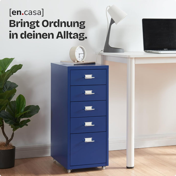 [en.casa] Rollcontainer Kökar Schubladenschrank Metall Aktenschrank mit 5 Schubladen Bürowagen mit R