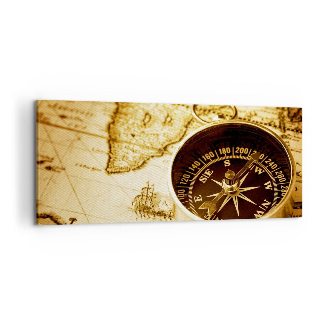 Wandbilder Dekoration Wohnzimmer Kompass alt reisen Reise Panorama Bilder auf Leinwand 120x50cm Lein