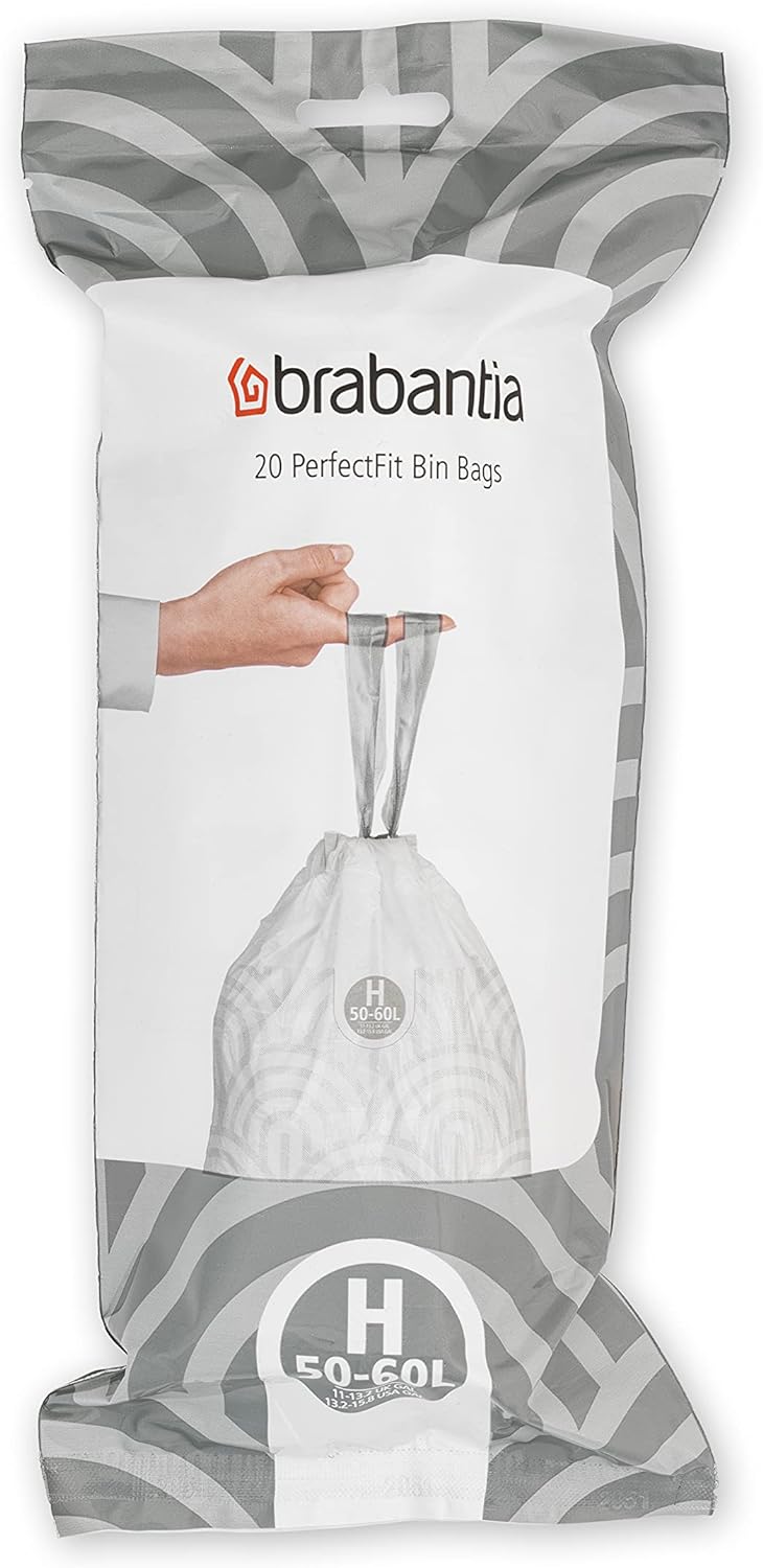 Brabantia Müllbeutel PerfectFit Multipack (Code H - 50l / 60L) Extra Starke Müllsäcke mit Zugband, 6