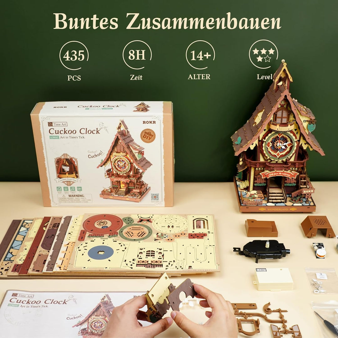 ROKR 3D Puzzle Kuckucksuhr Erwachsene, 3D Holzpuzzle Uhrenmodellbausätze, Geschenke und Dekoration f