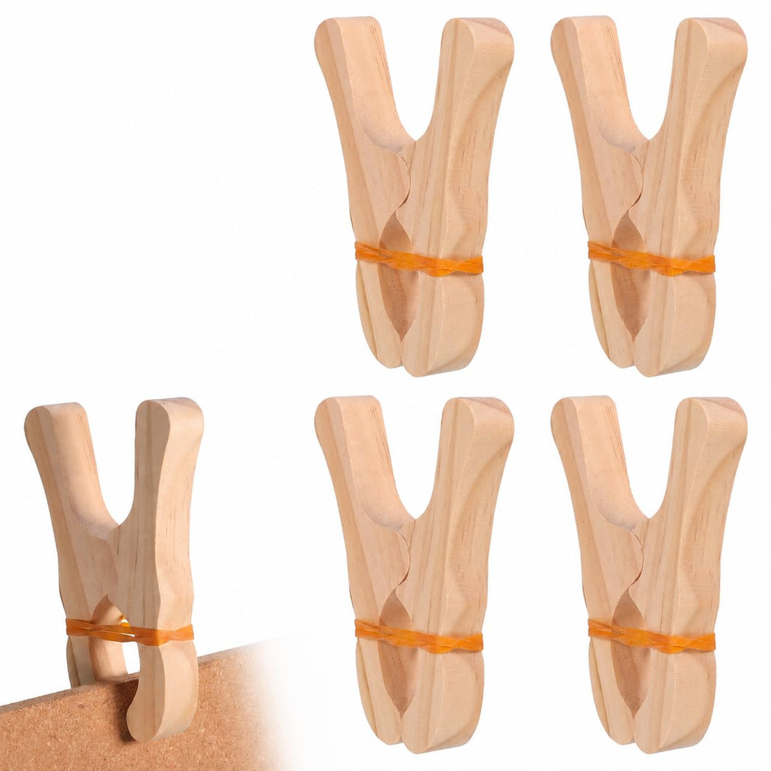 Supvox 5 Stück Holz Spielclips für Deckenburgbau, Unlackierte Bauklammern mit Gummiband für Höhlenba