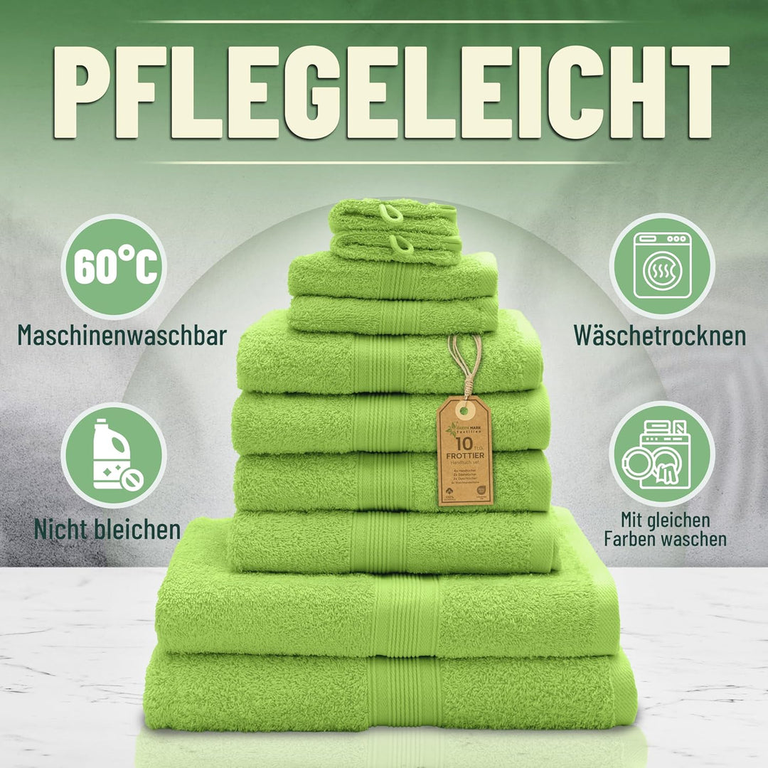 GREEN MARK Textilien 10 TLG. FROTTIER Handtuch-Set mit verschiedenen Grössen 4X Handtücher, 2X Dusch