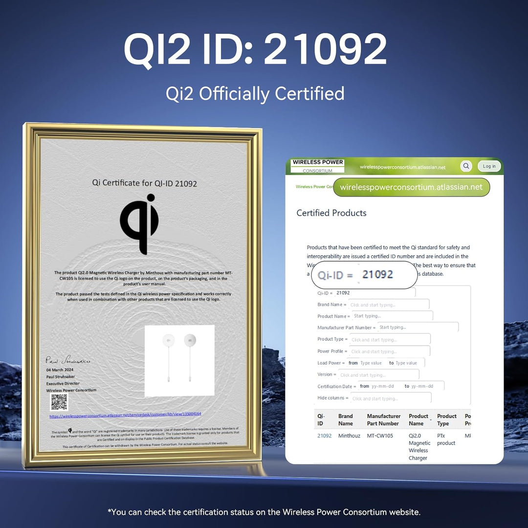 Minthouz Qi2 zertifiziertes kabelloses Ladegerät für iPhone 16/15/14/13 Serie,Magnetisches kabellose