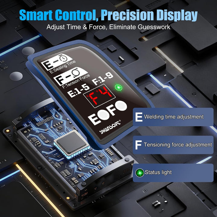 SWANSOFT Elektro-Umreifungsgerät für 14-16 mm PP-/PET-Band mit Digitaldisplay, 2 x 5000 mAh Akku, au