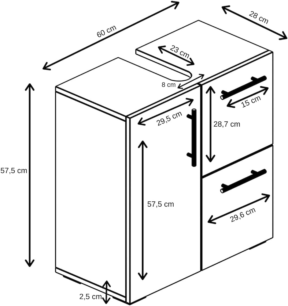 Badezimmer Badmöbel Mars - Braun Eiche - Unterschrank Badmöbelset Badschrank Schrank Waschbeckenunte