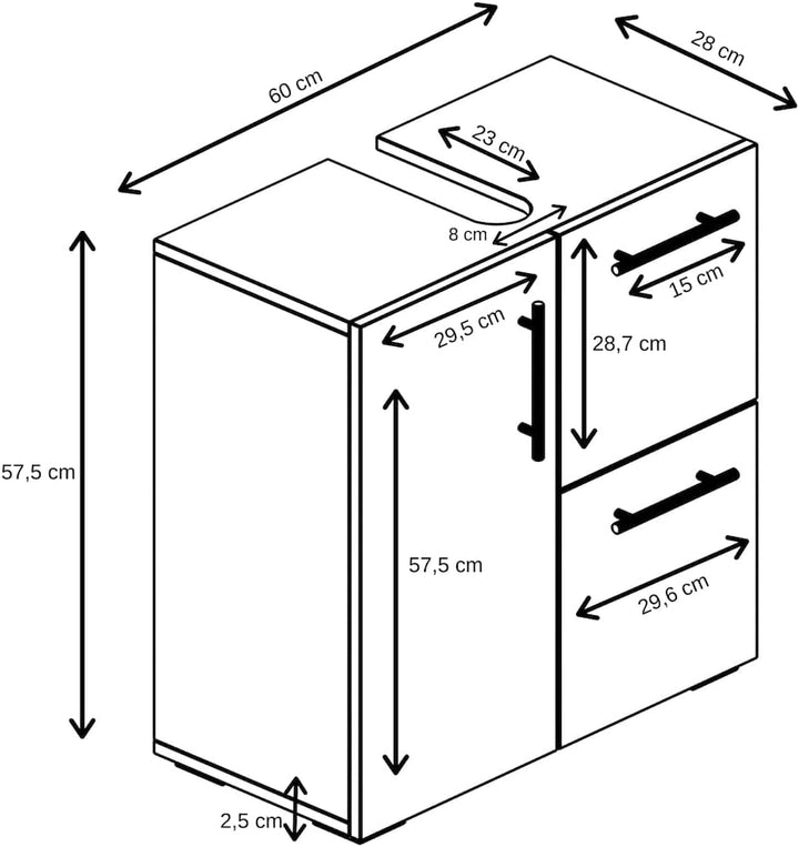 Badezimmer Badmöbel Mars - Braun Eiche - Unterschrank Badmöbelset Badschrank Schrank Waschbeckenunte