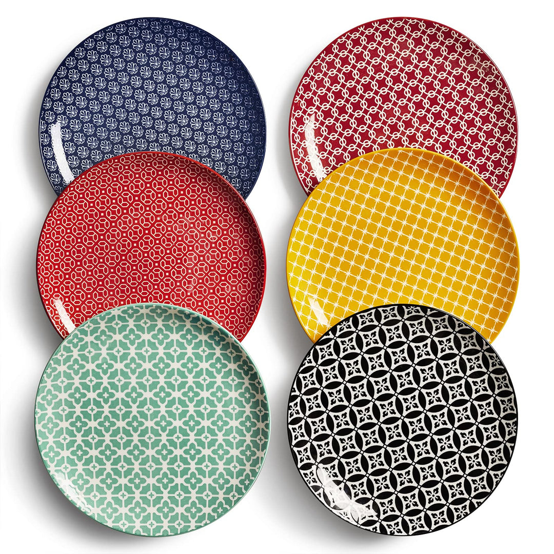 DOWAN Speiseteller 6er Set, Ø 21,5 cm Porzellan Dessertteller und Salatteller, Servierteller für Vor