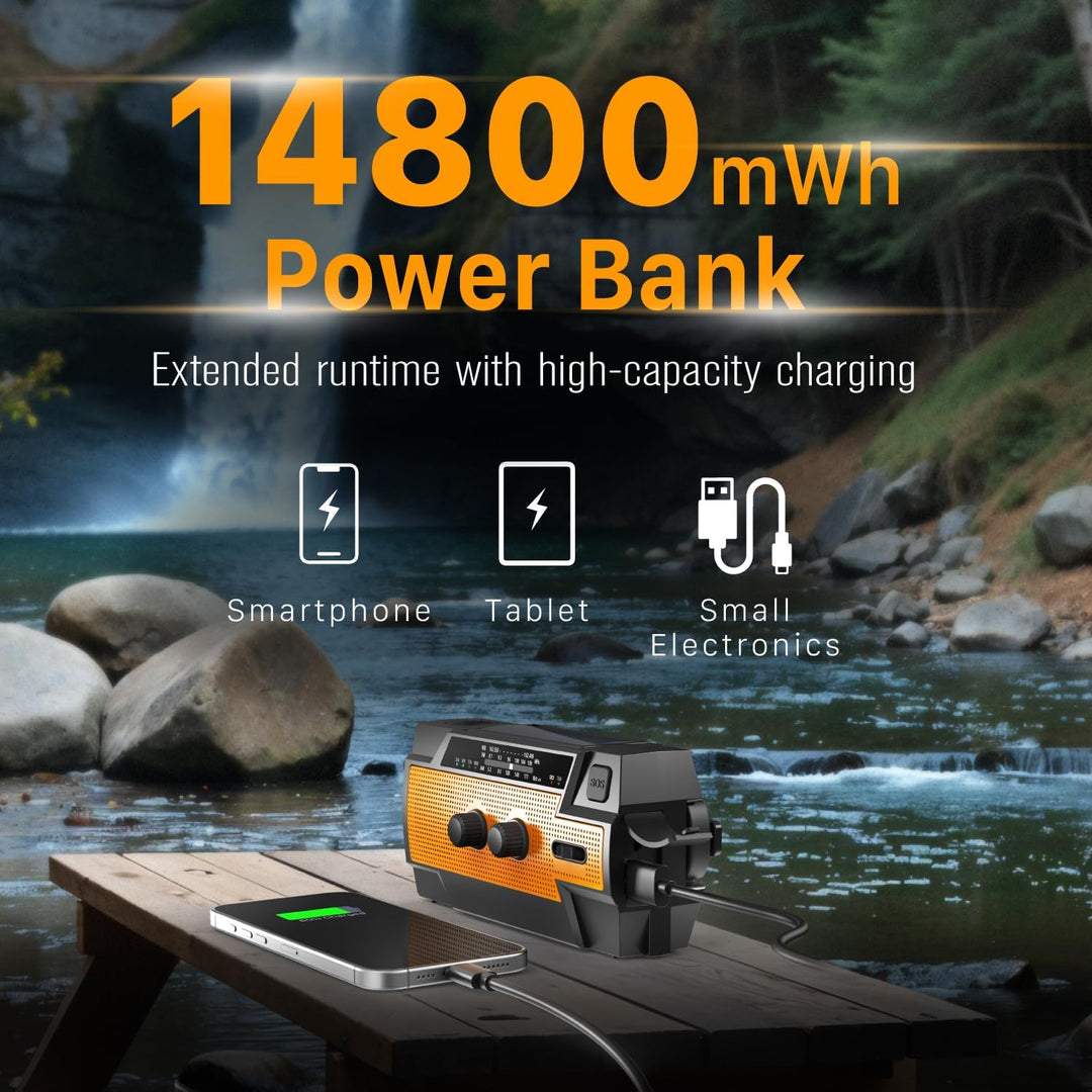 FosPower tragbares Radio 4000mAh (Modell- A3) Solar/Handkurbel/Batteriebetrieben Notfall Kurbelradio