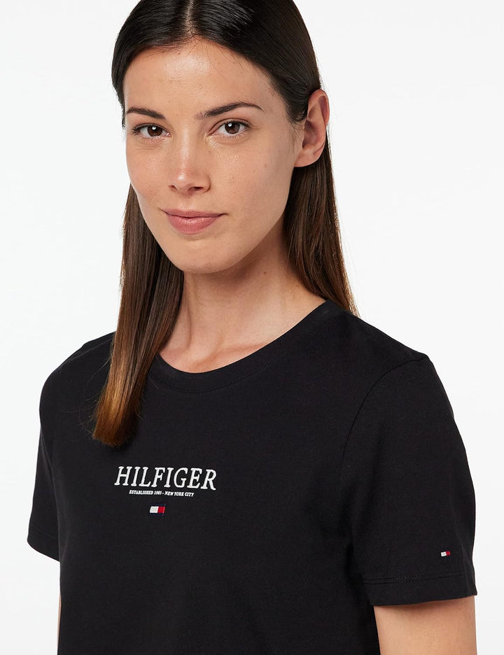 Tommy Hilfiger Damen Exclusive Hilfiger C-Nk Reg Tee Kurzarm Strickoberteile XS Schwarz (Black), XS
