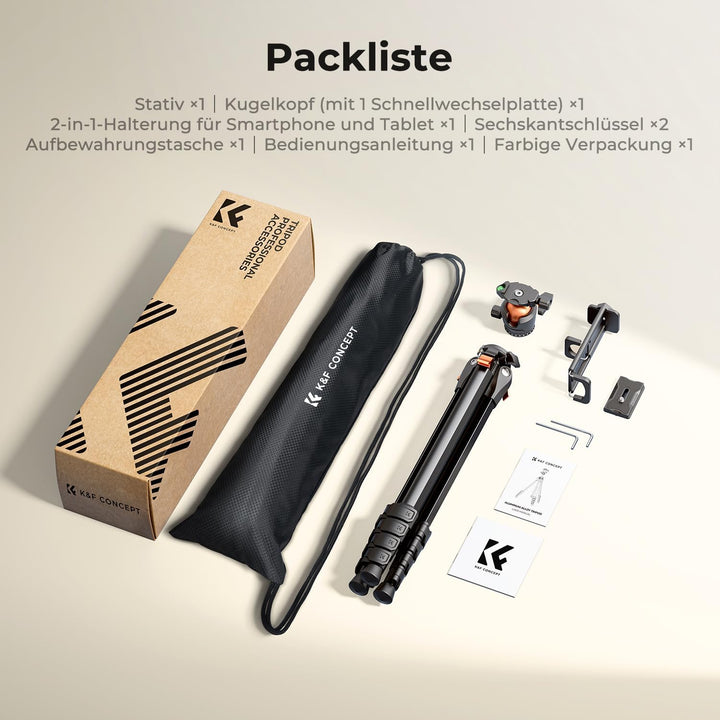 K&F CONCEPT Kamera Stativ Handy Stativ,162cm Kamerastativ, Tripod für unterwegs, Stativ für Smartpho