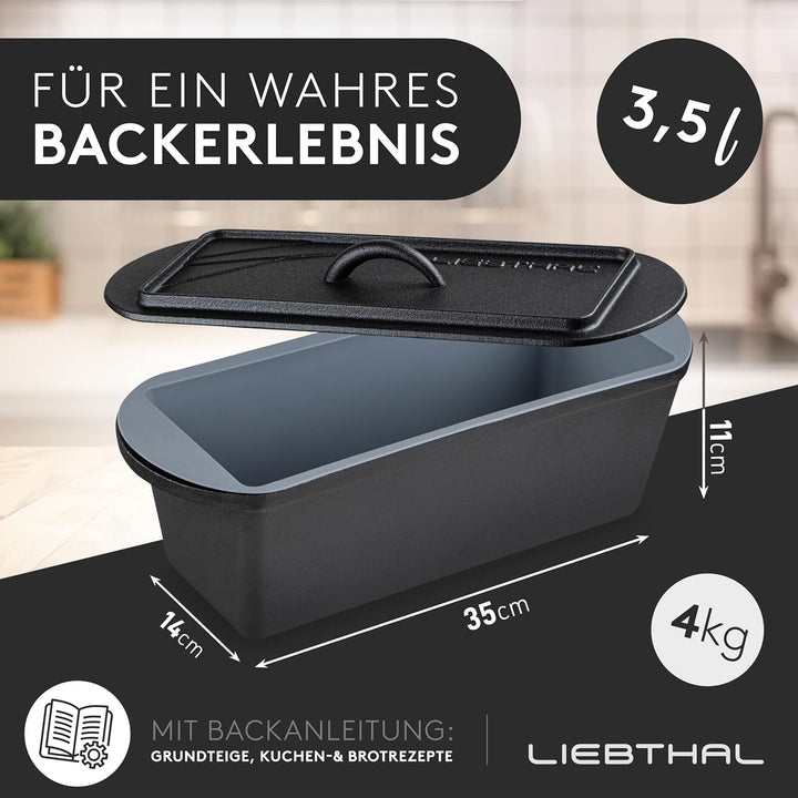 LIEBTHAL Brotbackform mit Deckel -passgenauer Antihaft-Silikoneinlage - Bereits eingebrannter Gussei