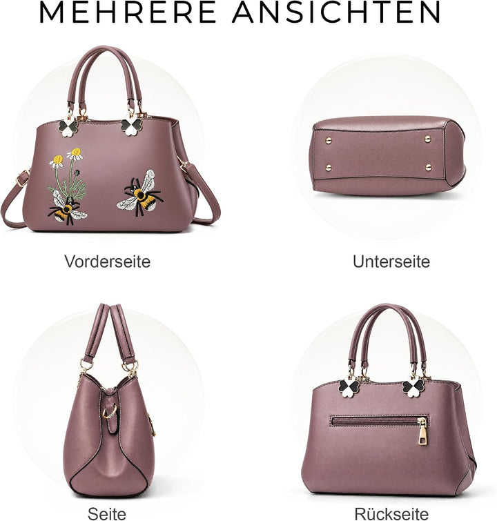 VARLIVOO Elegant Damen Handtasche Stickerei Schultertasche Umhängetasche Shopper Crossbody Bag für A