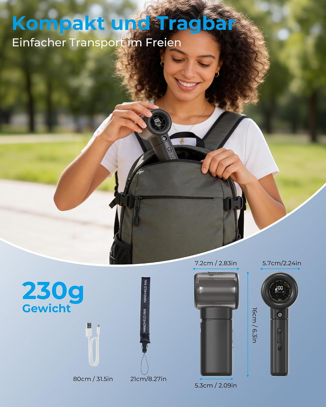 Handventilator mit Sprühfunktion – 16000RPM,5000mAh Akku,1–100 Stufenlos Einstellbar,USB-aufladbar,T