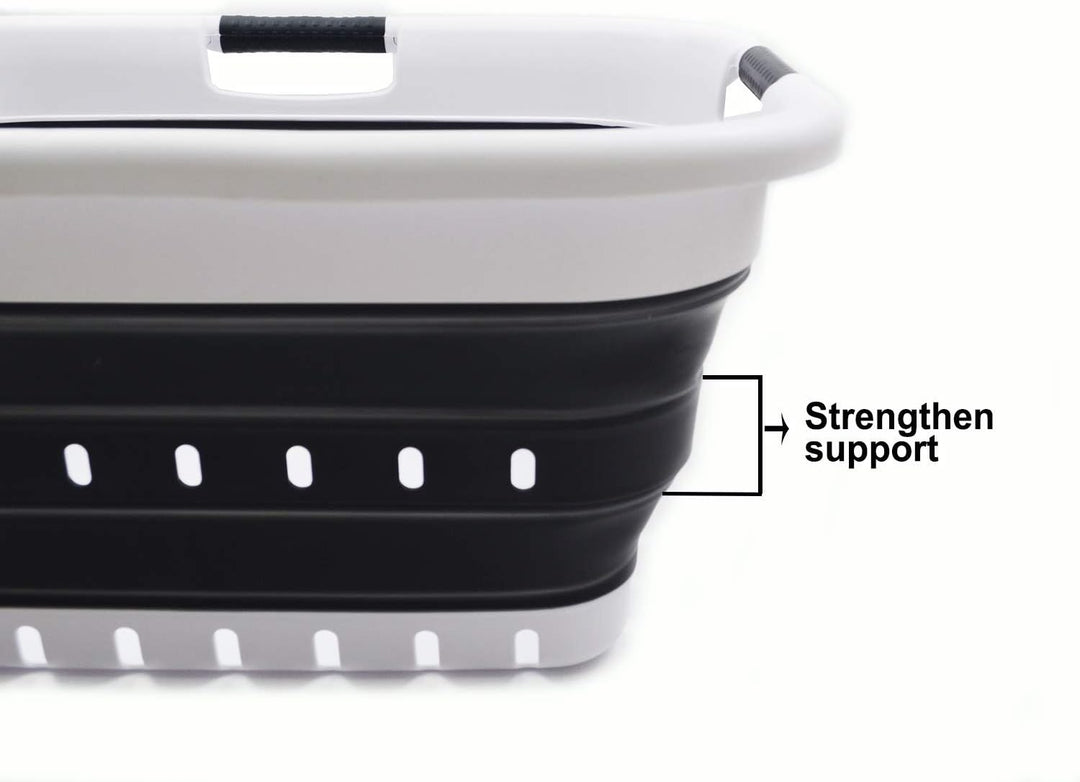 SAMMART 41L Collapsible 3 Handled Plastic Laundry Basket - Foldable Pop Up Storage Basket/Organizer