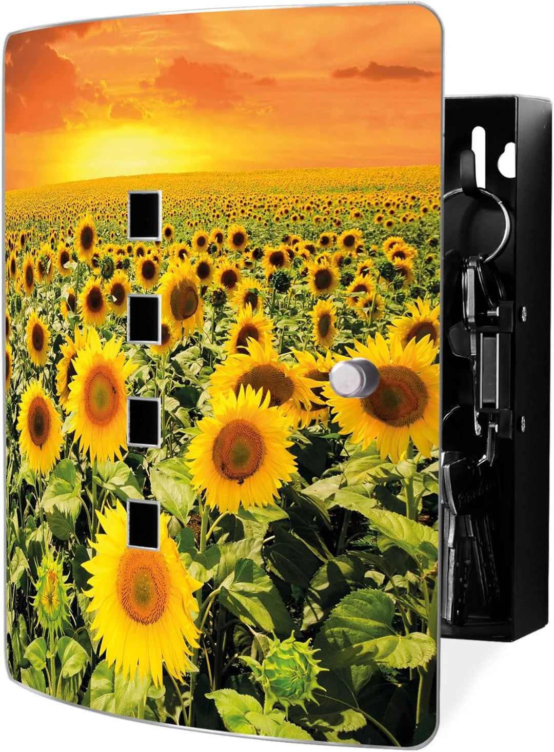 banjado® Design Schlüsselkasten aus Edelstahl Motiv Sonnenblumenmeer für 10 Schlüssel - Schlüsselsch