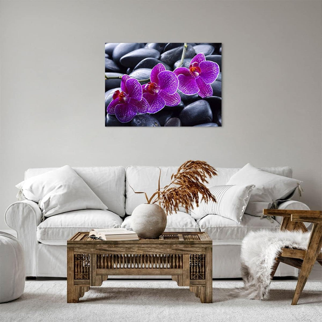 Bilder auf Leinwand Blumen Steine Violett Aromatherapie Leinwandbild 70x50cm Wandbilder Dekoration W