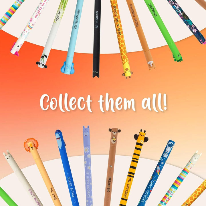 LEGAMI - 4er Set Gel-Radierstifte, Wildlife, Stifte mit radierbarer Tinte, Hippo, Elefant, Giraffe u