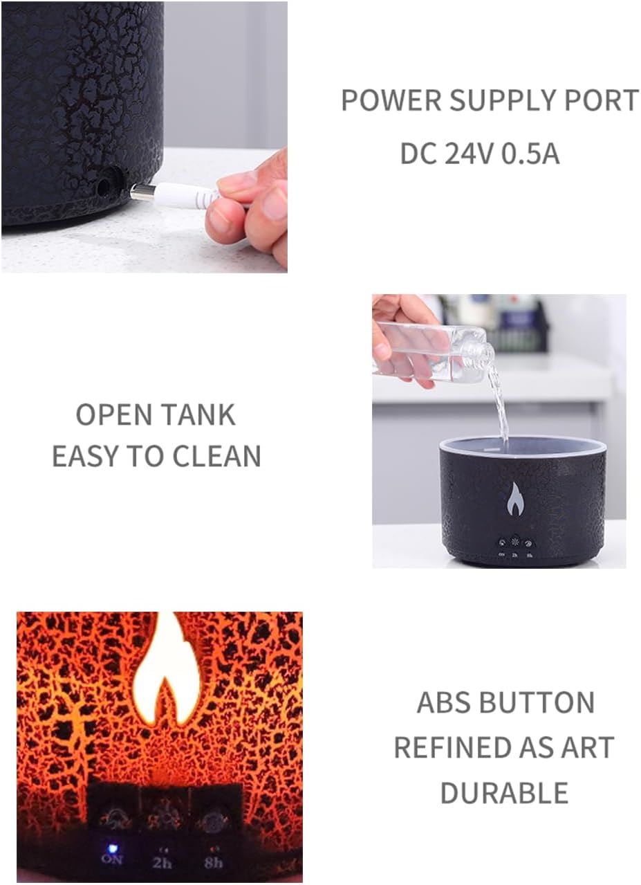 ThreeH Flammen-Vulkan Luftbefeuchter mit Aromadiffusor 2 Nebelmodi 7 Farben LED Für 20m² Räume