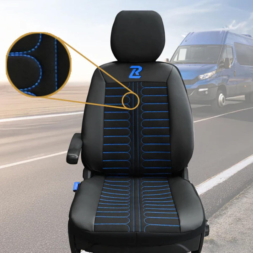 LUCARO Sitzbezüge Auto Set Tornado für Iveco Daily ab 2014 1+2 Schwarz und Blau - Autositzbezüge Str