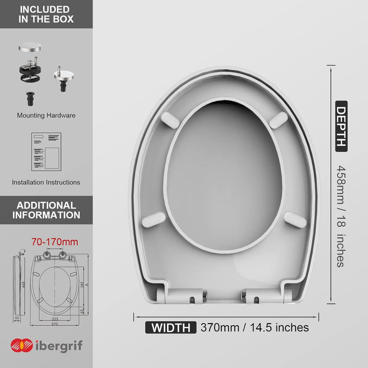 Ibergrif Toilettendeckel mit Absenkautomatik O WC Sitz Einfache Montage und Sauber,Klodeckel Quick-R
