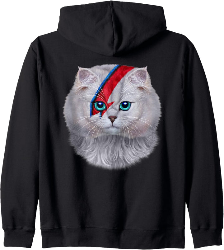 Weisses Katzengesicht gemalt mit rotem Blitz Kapuzenjacke