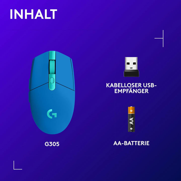 Logitech G305 LIGHTSPEED kabellose Gaming-Maus mit HERO 12K DPI Sensor, Wireless Verbindung, 6 progr