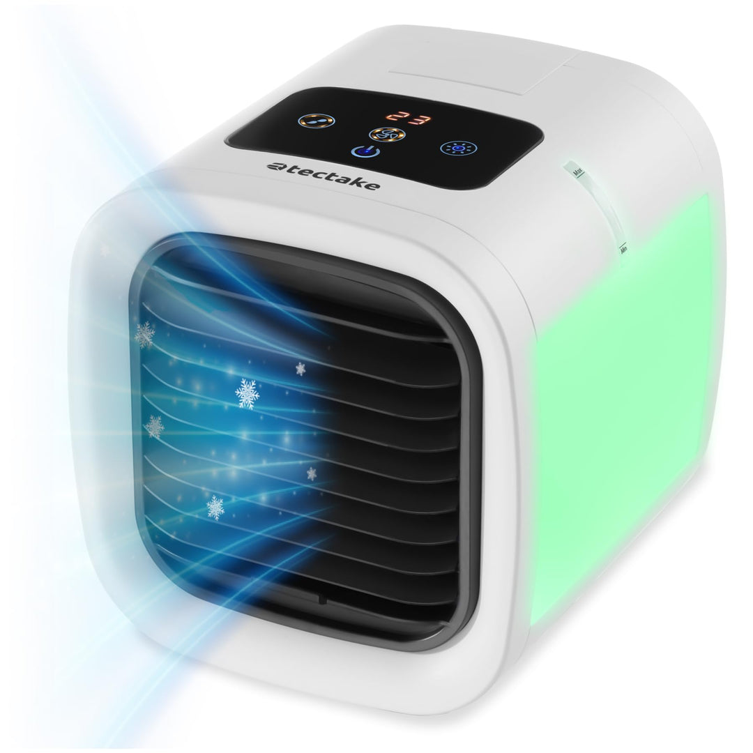 tectake® Luftkühler mit LED, mobile Klimaanlage ohne Abluftschlauch, Ventilator mit Wasserkühlung, K
