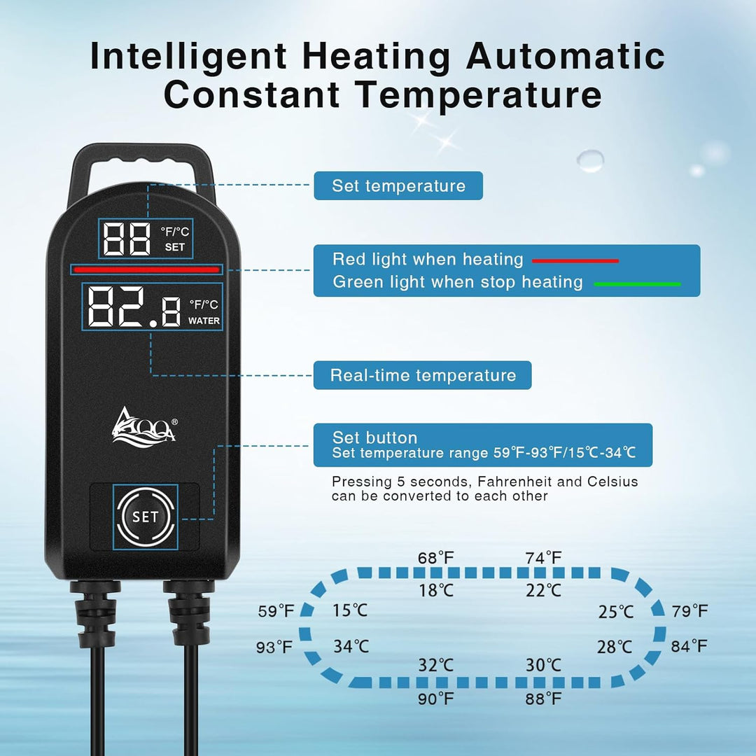 AQQA Aquarium Heizung, 300W/500W/800W/1000W/1200W Tauchheizung für Aquarien mit LED-Digitalanzeige &