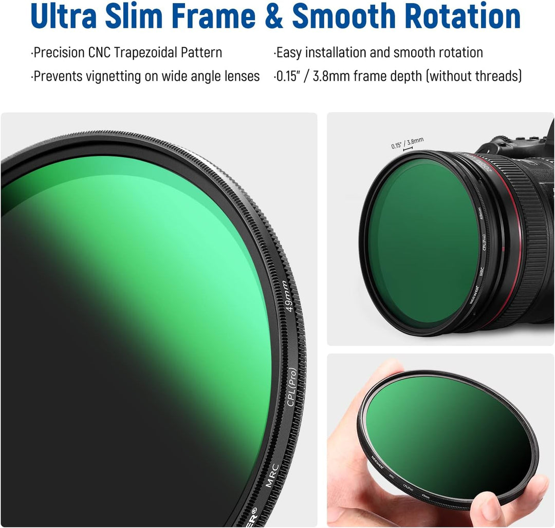 NEEWER 49mm Polarisationsfilter(Polfilter),CPL Filter mit 30 lagiger Mehrschicht Polarisationsfolie,