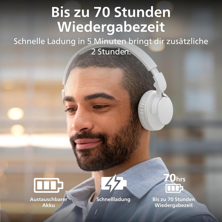 Philips TAH4000 ohraufliegender kabelloser Kopfhörer mit bis zu 70h Wiedergabedauer, dynamischem Bas