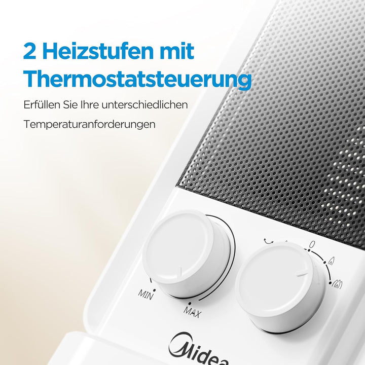 Midea NTY20-22E(WH) Keramik Heizlüfter PTC, Heizlüfter Leise Energiesparend 2000W, Heizlüfter Bad Bü
