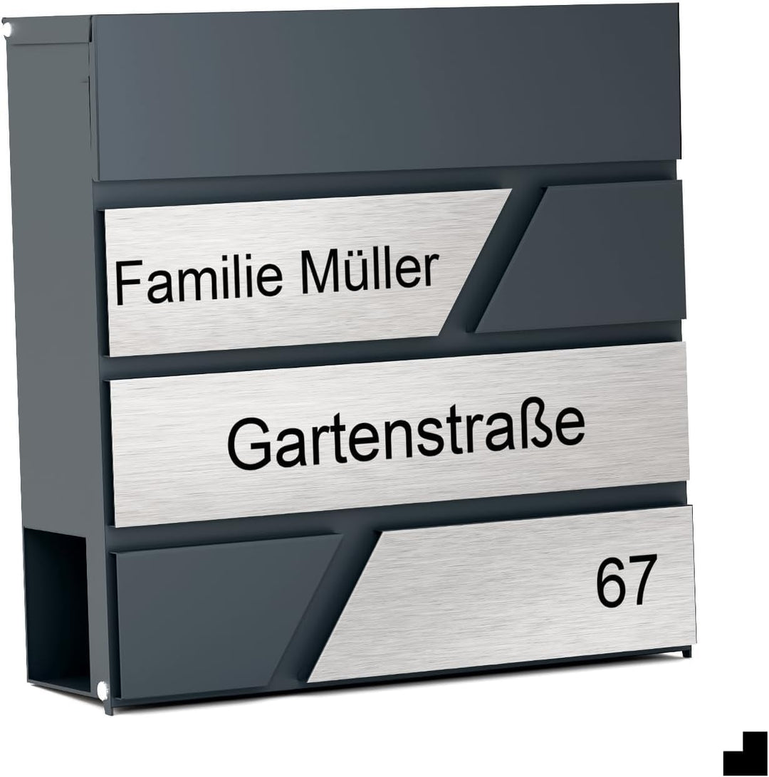 Design Julia Briefkasten Anthrazit mit Ihrer Personalisiert Namen&amp; Hausnummer, Integriertes Zeitungs