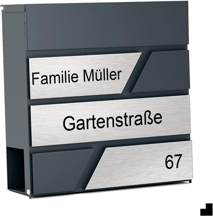 Design Julia Briefkasten Anthrazit mit Ihrer Personalisiert Namen&amp; Hausnummer, Integriertes Zeitungs