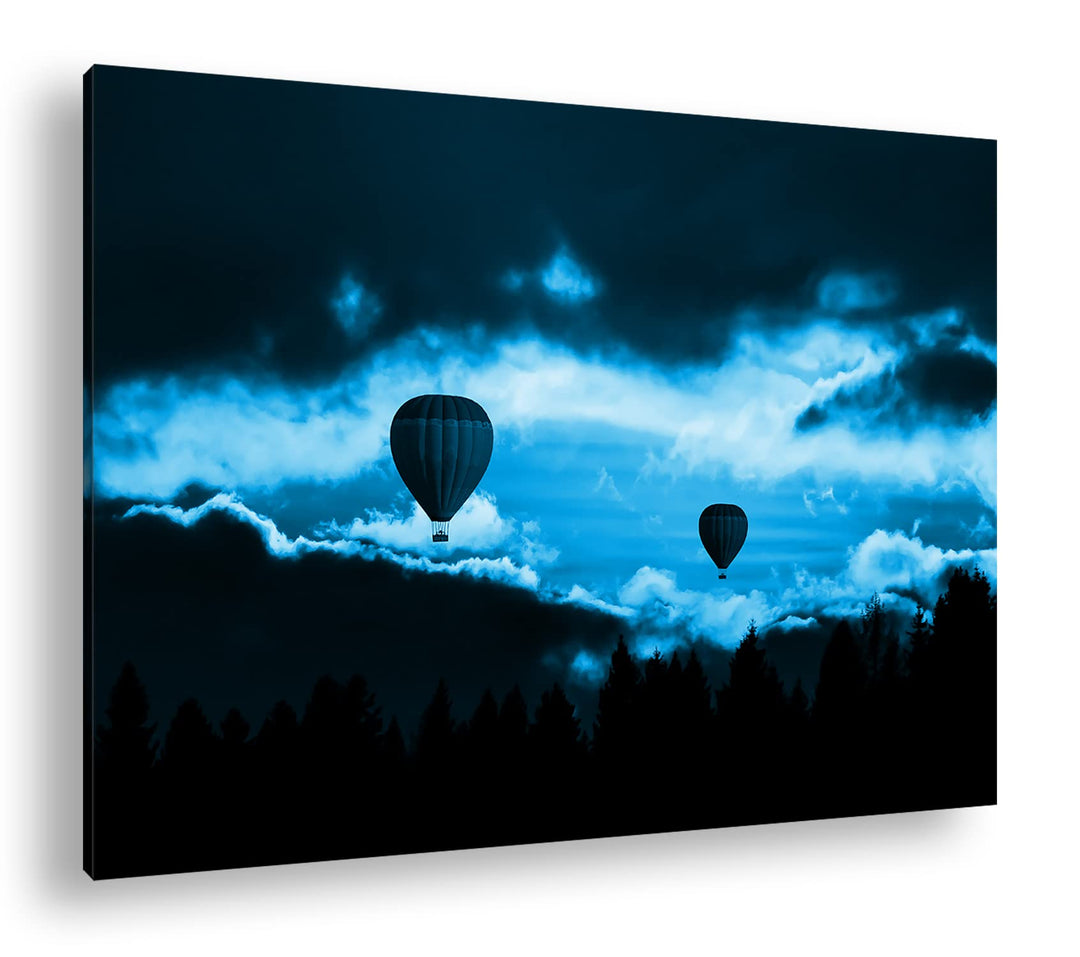 deyoli Heissluftballonfahrt in den Sonnenuntergang Format: 80x60 Effekt: Monocrome Blau als Leinwand