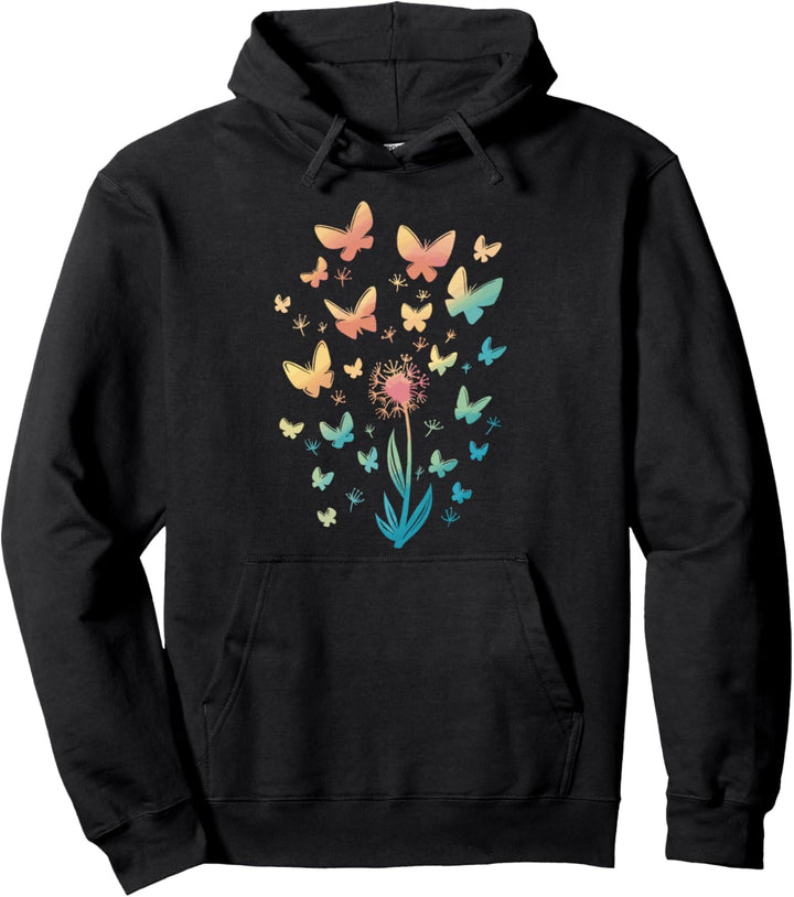 Bunte Schmetterlinge Löwenzahn Blume Natur Grafik Pullover Hoodie