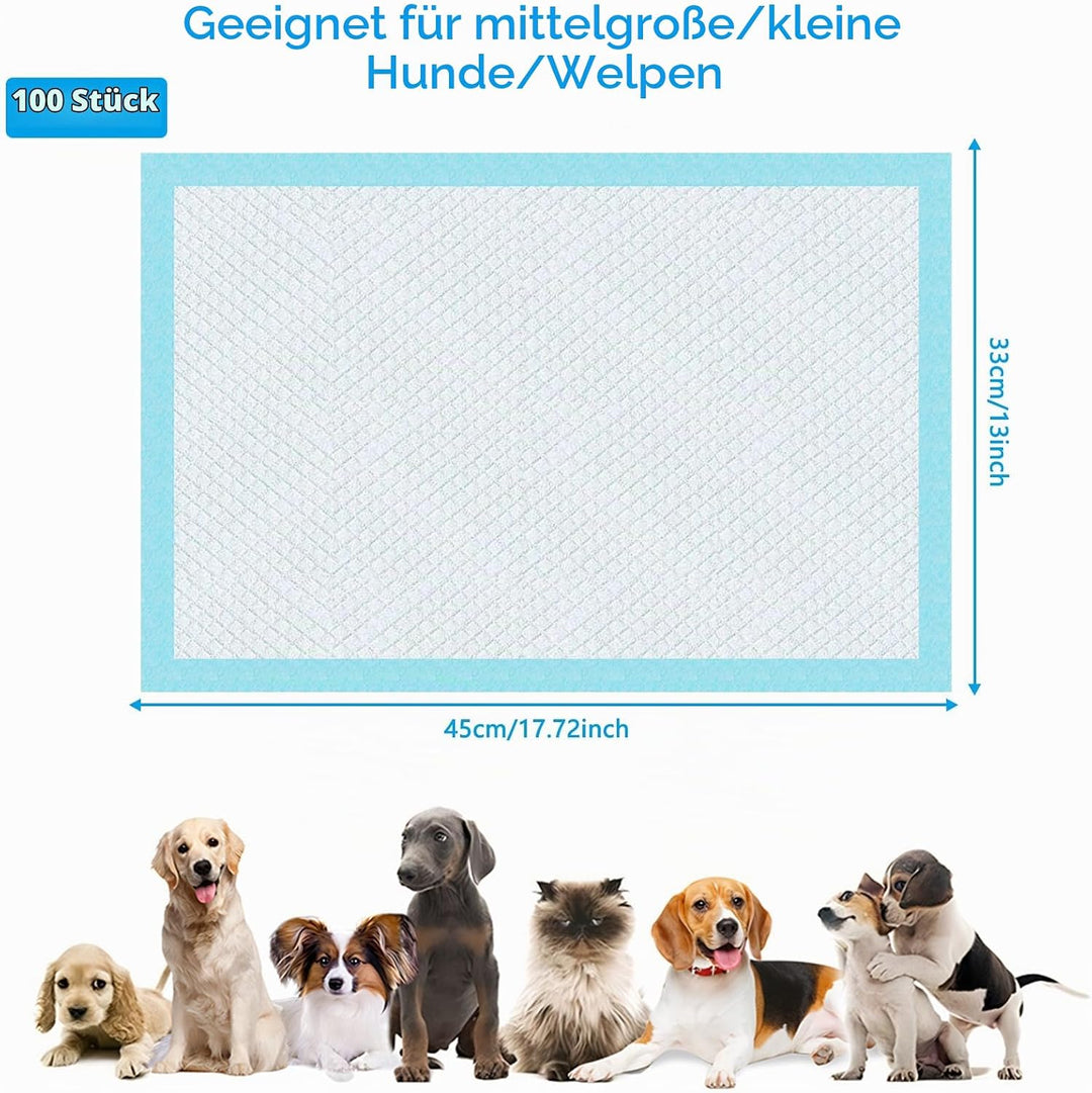 100 Stück PIPI Matten für Hunde und Welpen, 33 × 45cm Trainingspads, Wickelunterlagen Baby Geeignet