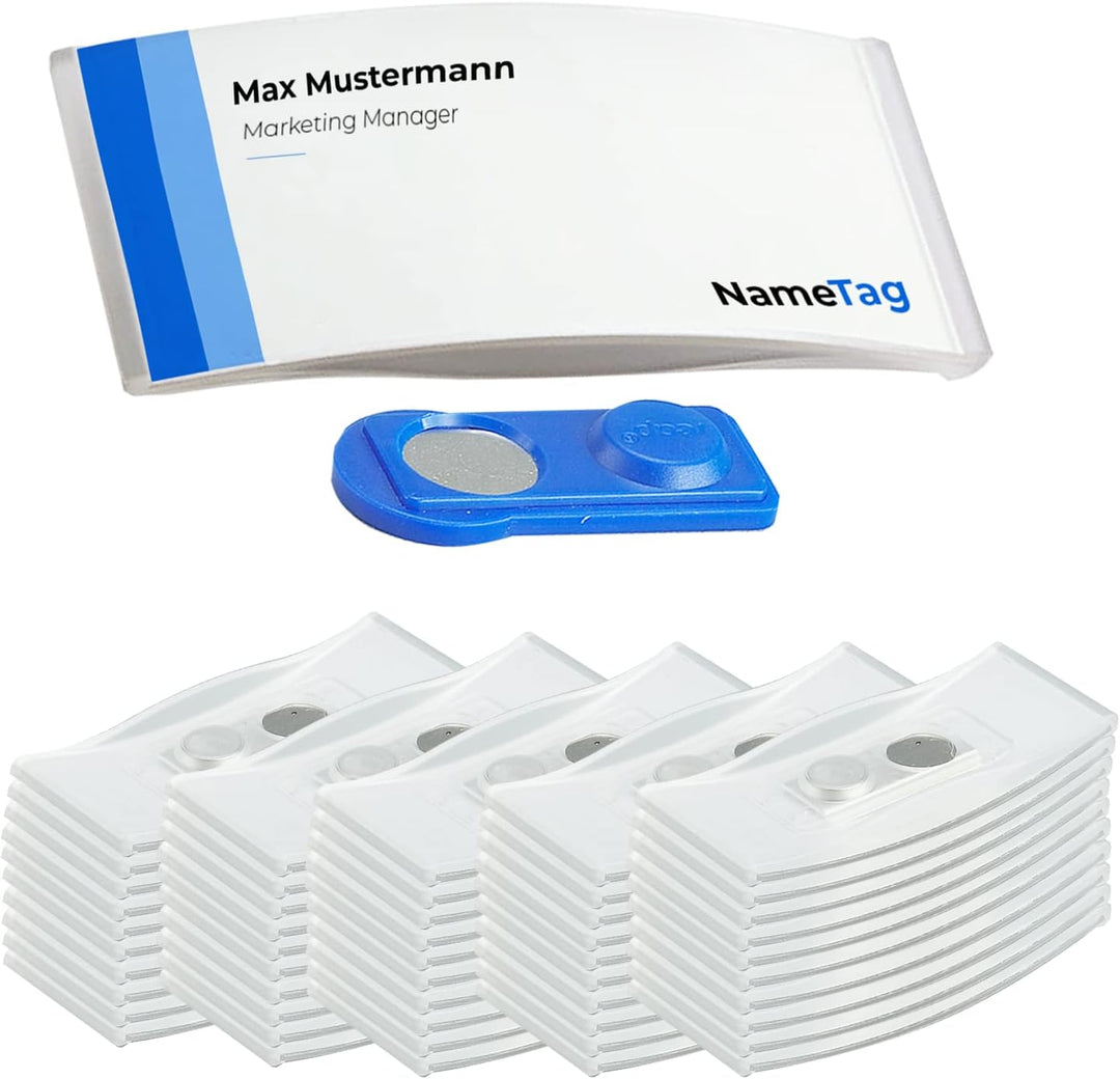 Ironix Namensschilder mit Doppelmagnet (50 Stück, Transparent) Namensetiketten für Kleidung 75x32mm,