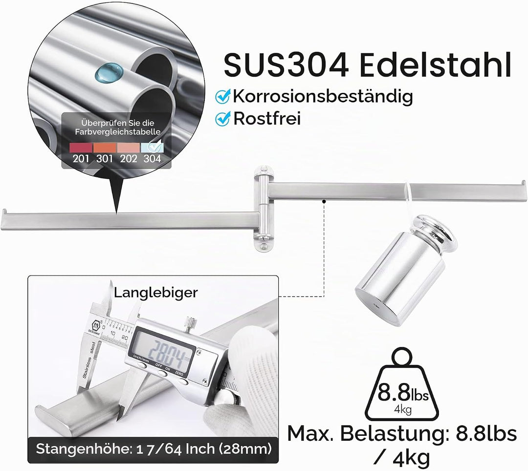 KES Handtuchhalter Schwenkbar 2 Armig, Handtuchstange Bad Edelstahl SUS304 Badetuchhalter Wandmontag