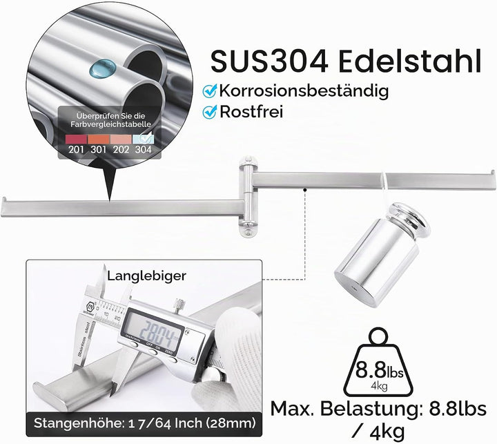 KES Handtuchhalter Schwenkbar 2 Armig, Handtuchstange Bad Edelstahl SUS304 Badetuchhalter Wandmontag