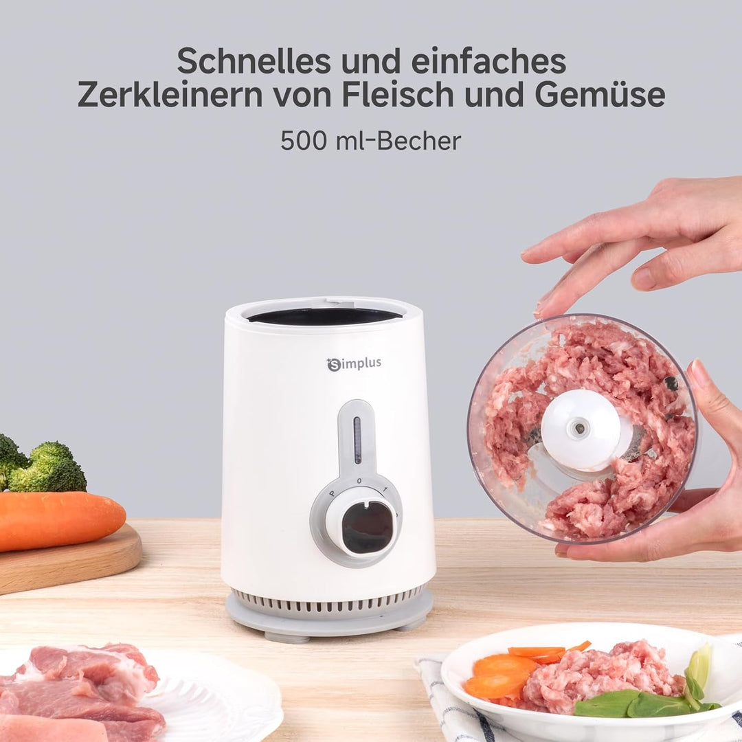 Simplus 3-in-1 Multifunction Stand Mixer, 1250 ml Mixkrug, 500 ml Fleischbecher & 300 ml Mahlbecher,
