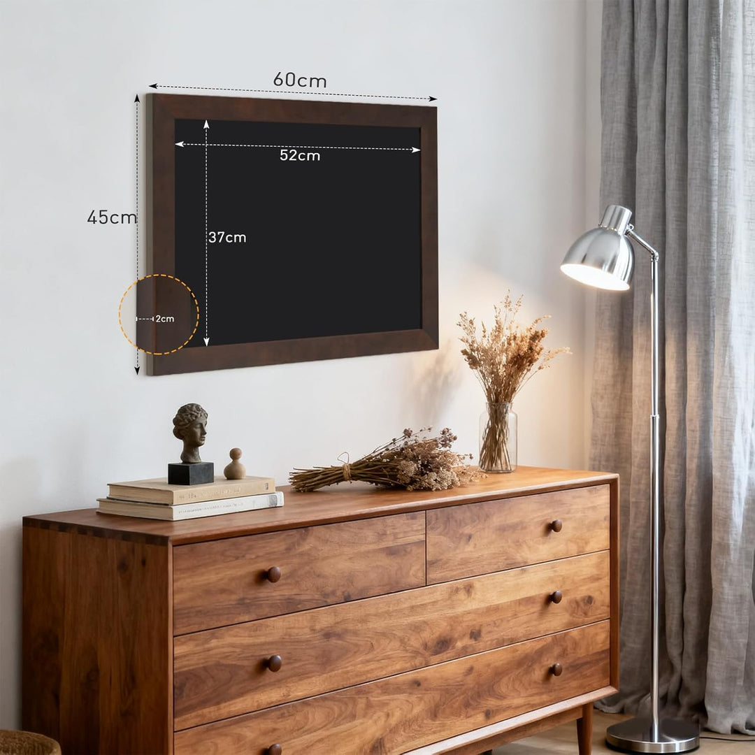 DOLLAR BOSS Magnetische Kreidetafel 60x45 cm, Magnettafel Schwarz mit Rahmen aus massivem Kiefernhol