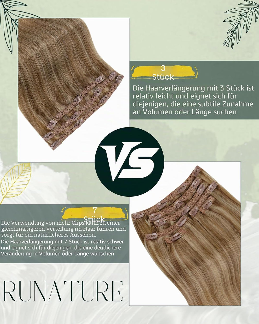RUNATURE Clip on Extensions Echthaar Blond mit Goldblond Clip in Haarverlangerung Echthaar Remy Haar