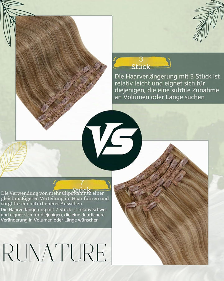 RUNATURE Clip on Extensions Echthaar Blond mit Goldblond Clip in Haarverlangerung Echthaar Remy Haar