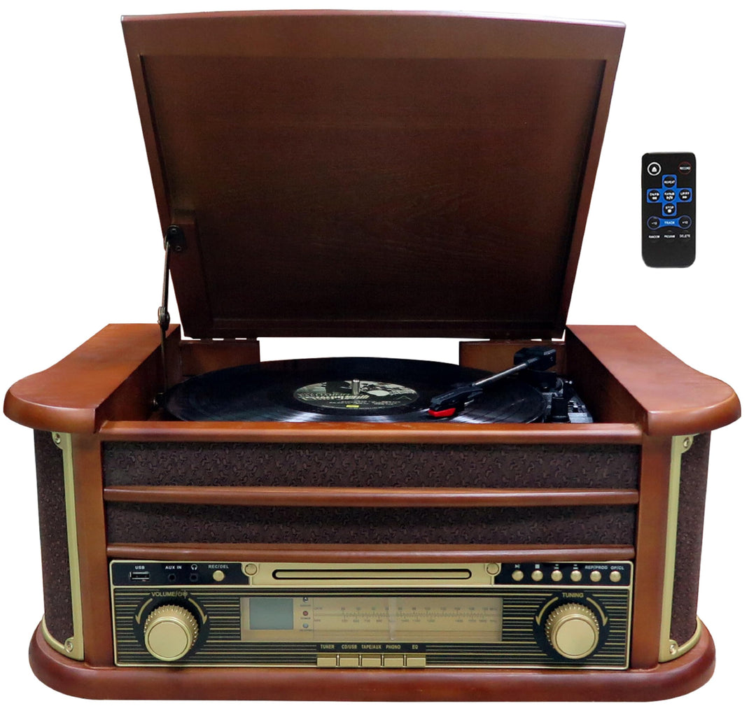 Nostalgie Holz Musikanlage | Kompaktanlage | Plattenspieler | Bluetooth | Retro Stereoanlage | CD MP