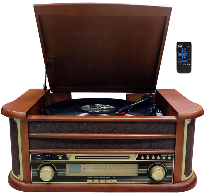 Nostalgie Holz Musikanlage | Kompaktanlage | Plattenspieler | Bluetooth | Retro Stereoanlage | CD MP