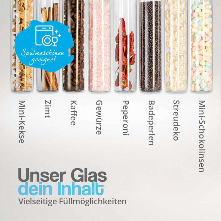 Tuuters 100 Stück Glas Reagenzgläser mit Korken (80 x Ø 30mm) Flachboden | 40ml Reagenzglas mit Natu