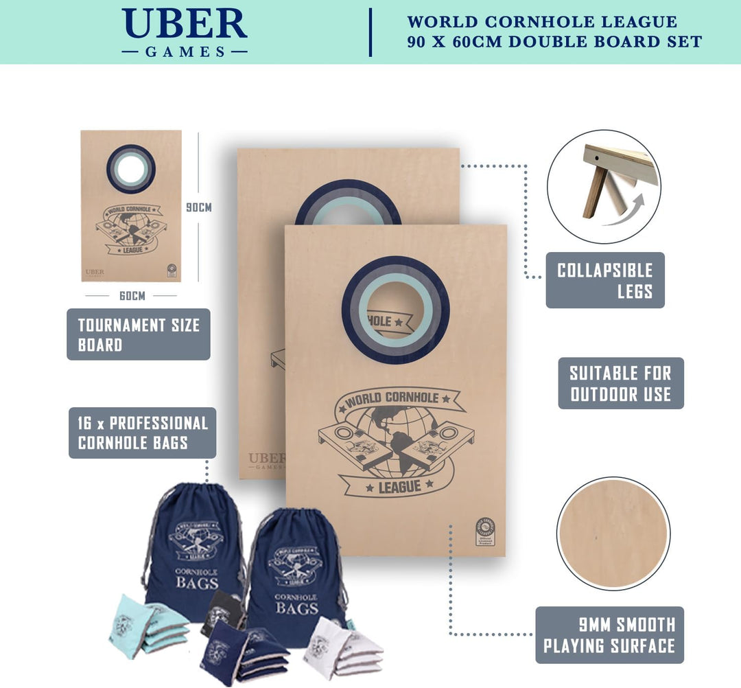 Uber Games - World Cornhole League – 90 x 60 cm Doppelbrett-Set & Tasche (3 x 2 Fuss) Turnierqualitä