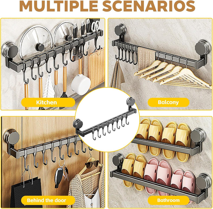 Küchenreling Hakenleiste Küche, Küchenstange Ohne Bohren,Doppelstange Design Küchenleiste, 8 Haken,